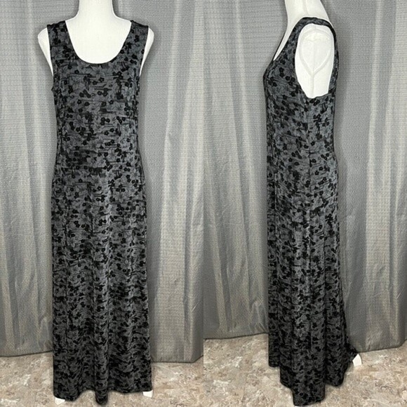 CONNECTED APPAREL BLACK & GRAY FLORAL TANK MAXI DRESS SIZE 14 - Picture 1 of 8